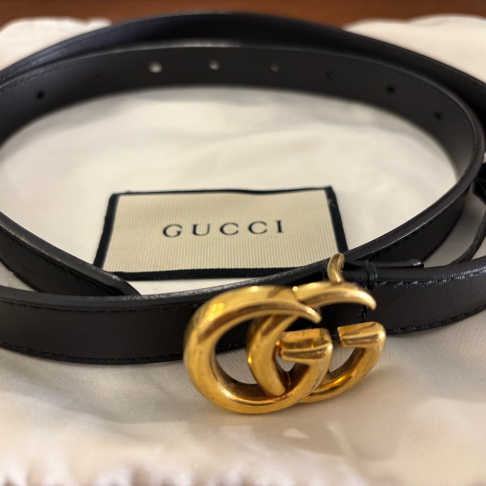 Gucci Black Belt with Gold GG Buckle